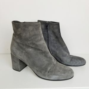 Vince gray suede block heel booties